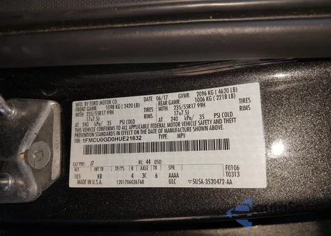 2017 Ford Escape Se из США, поврежденный, VIN 1FMCU0GD0HUE21632